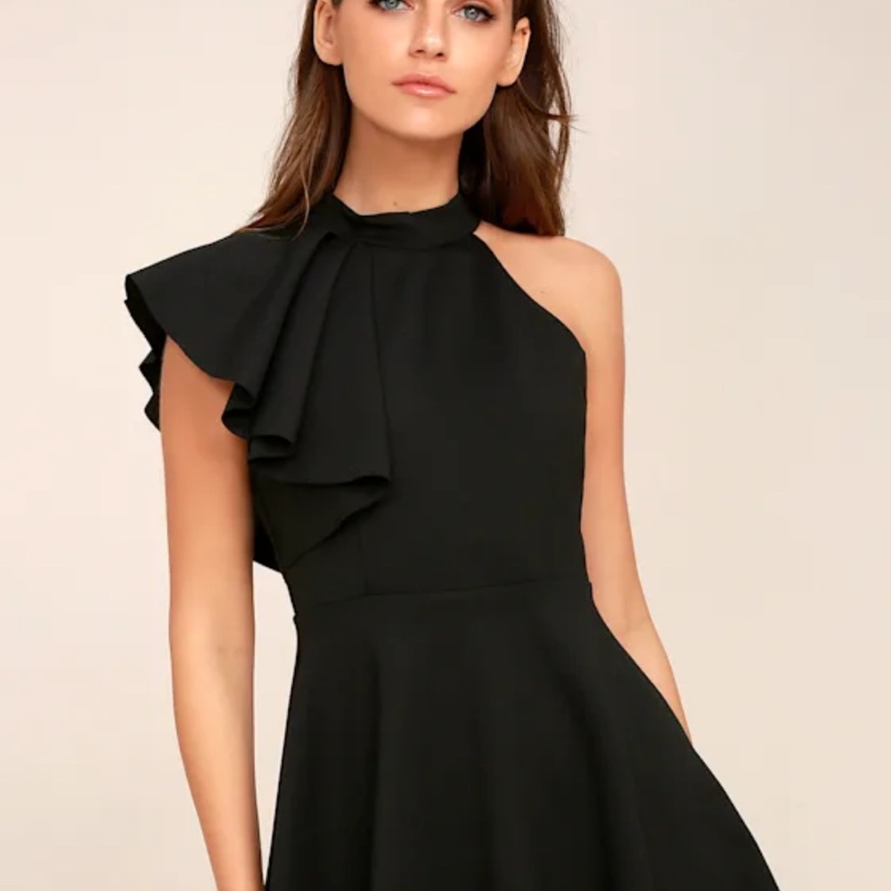 Lulu's Elegant Black One-Shoulder Dress